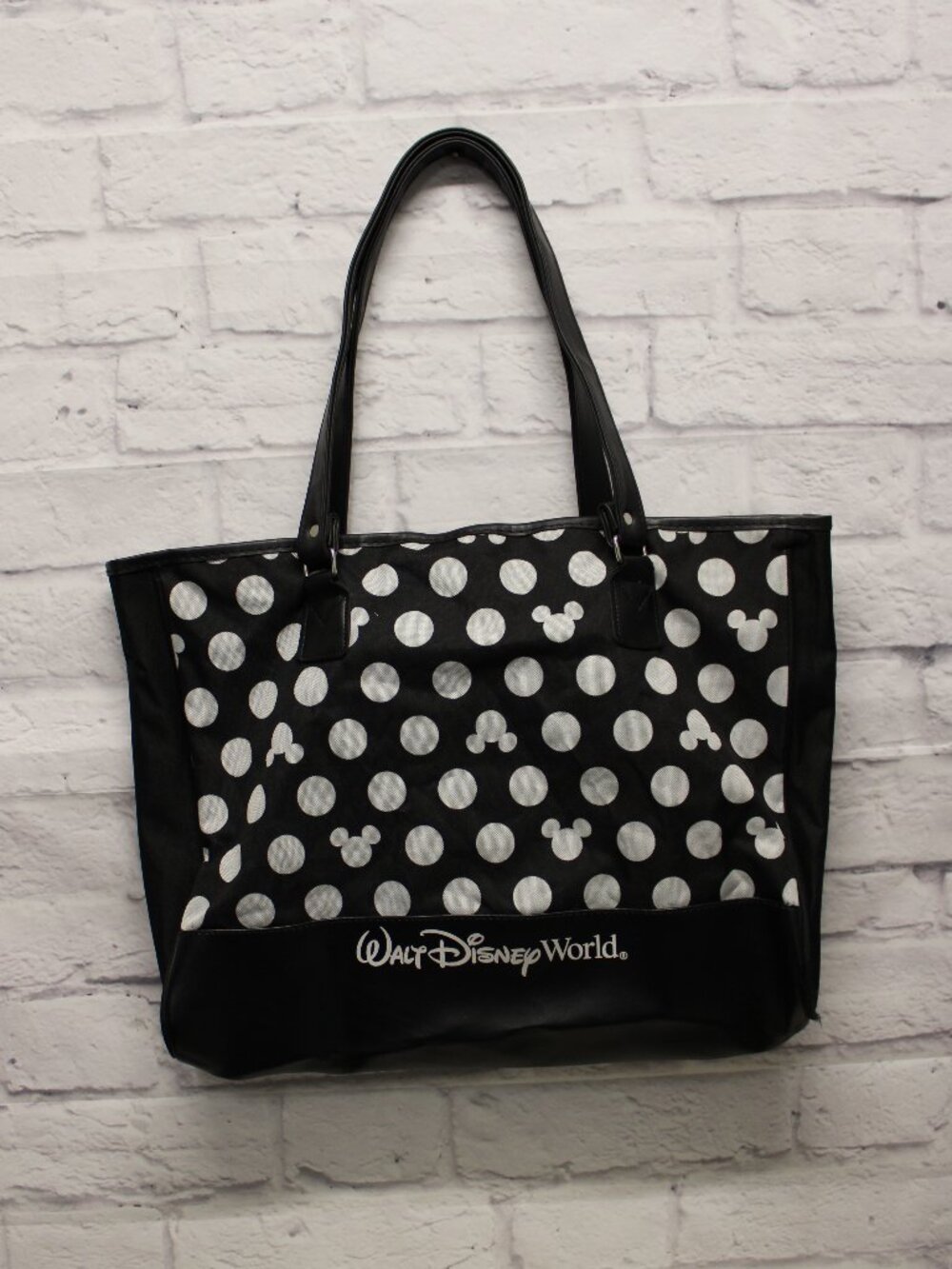 Walt Disney World Black White Mickey Mouse Polka Dot Shoulder Tote Bag